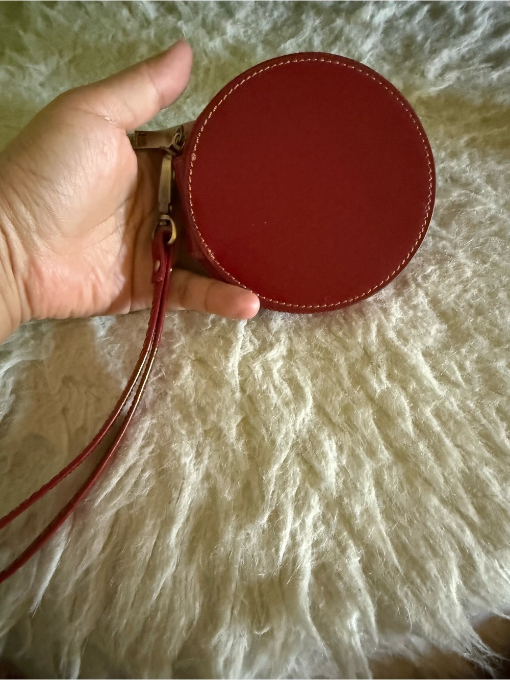Genuine Leather Red Round Wristlet Coin Purse - Women Bags